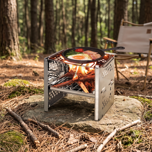 Portable Stainless Steel Mini BBQ Grill & Multi-Fuel Camping Stove